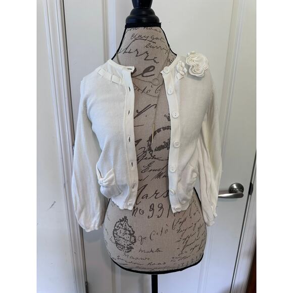 Nanette Lepore Women's sz S Off White Flower detail Cardigan - Picture 5 of 7